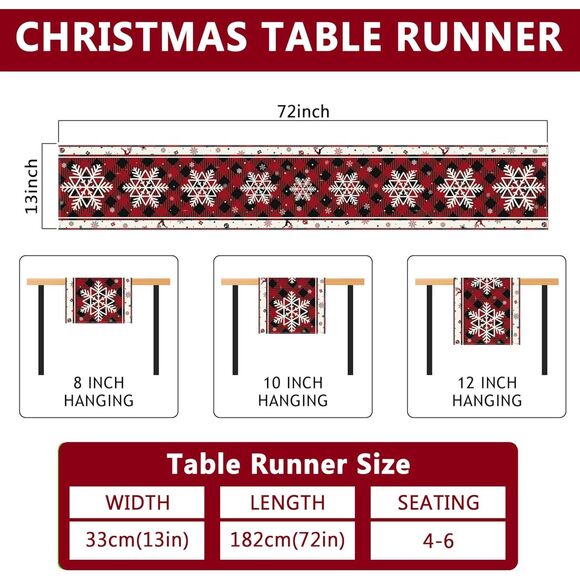 Christmas Table Runner 72 Inches Long Buffalo Plaid - Picture 3 of 6